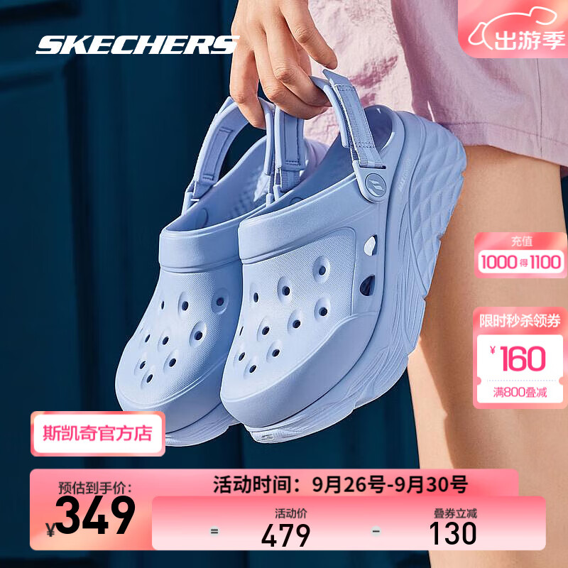 SKECHERS 斯凯奇 夏季经典百搭轻质耐磨休闲运动涉水沙滩洞洞鞋子女111268 蓝