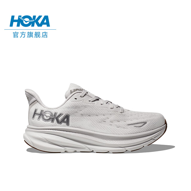 HOKA ONE ONE 男款夏季克利夫顿9跑步鞋CLIFTON 9 C9缓震轻量防滑 云雾灰/白色 （4