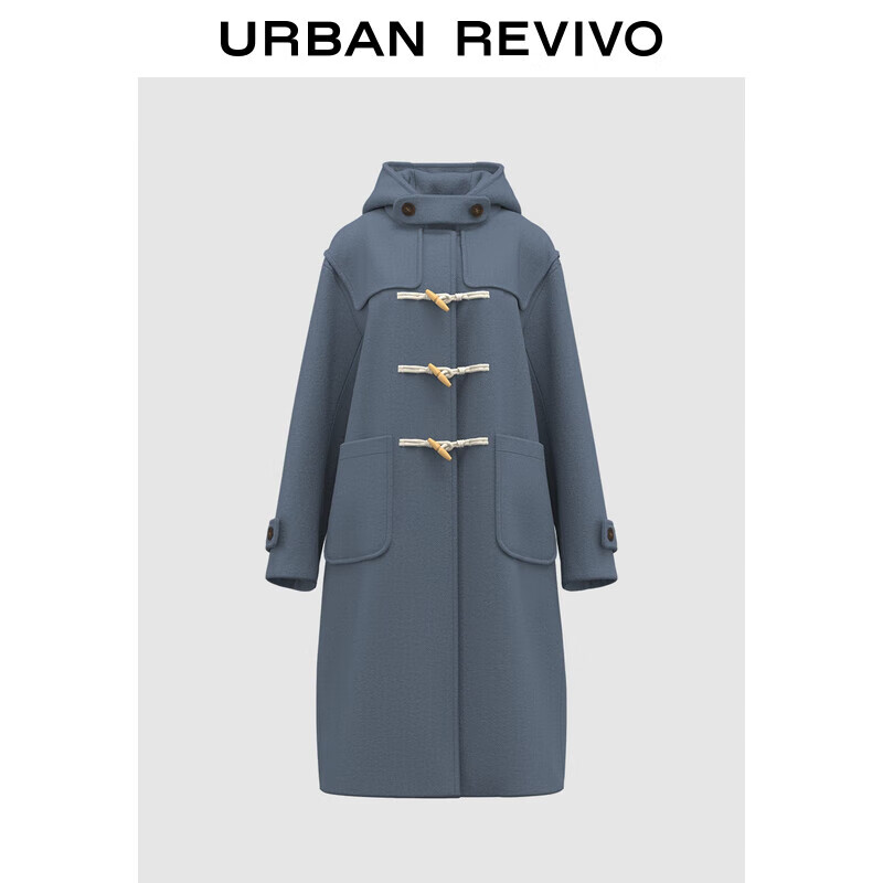 URBAN REVIVO UR2024 女装气质牛角扣中长款连帽大衣 UYU140035 459元（需用券）