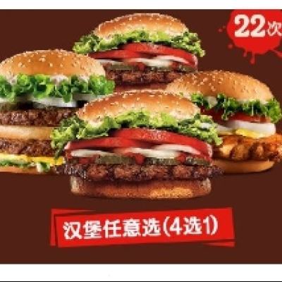 BURGER KING 汉堡王 22份皇堡系列随心选 多次电子兑换券 263元包邮+2800个淘金币