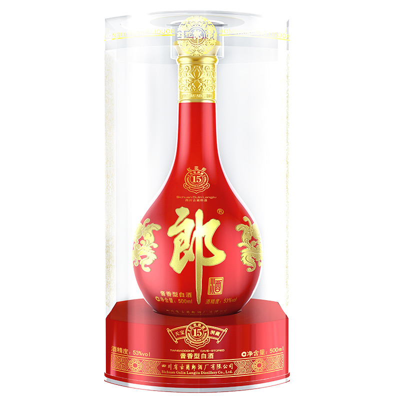 预售：郎酒 红花郎15 53度 酱香型白酒 500ml 单瓶装 455元 包邮（定金50元，可