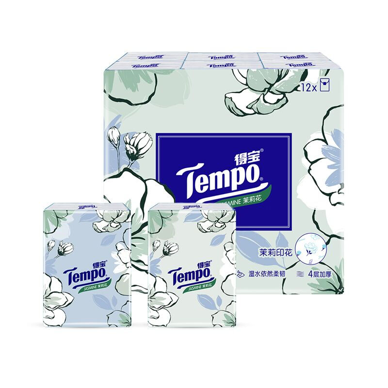 Tempo 得宝 夏野苿莉系列 手帕纸 4层*7张*12包 茉莉花味 9.9元（需用券）