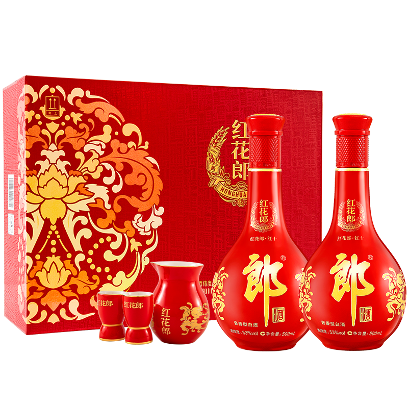 LANGJIU 郎酒 红花郎 红花郎十礼盒 53%vol 酱香型白酒 500ml*2瓶 399元（需用券）