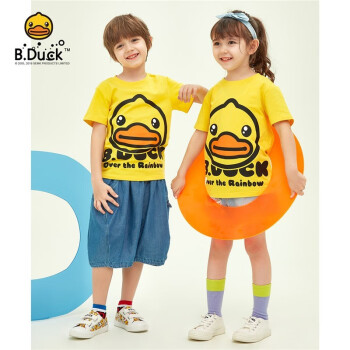 B.Duck 小黄鸭童装男童T恤儿童短袖夏季新款女宝宝卡通半袖潮 黄色（BF2201922A