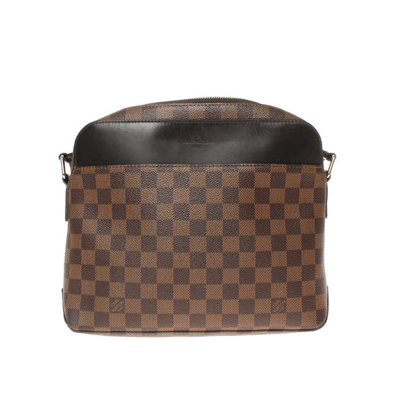 LOUIS VUITTON 路易威登 中古95新LV/路易威登棕色棋盘格帆布拼皮男士单肩包男