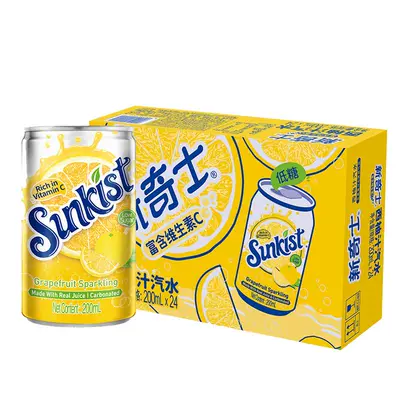 屈臣氏 新奇士西柚果汁汽水 200ml×24罐 低糖含维C 36.48元+1.31元淘金币（需新