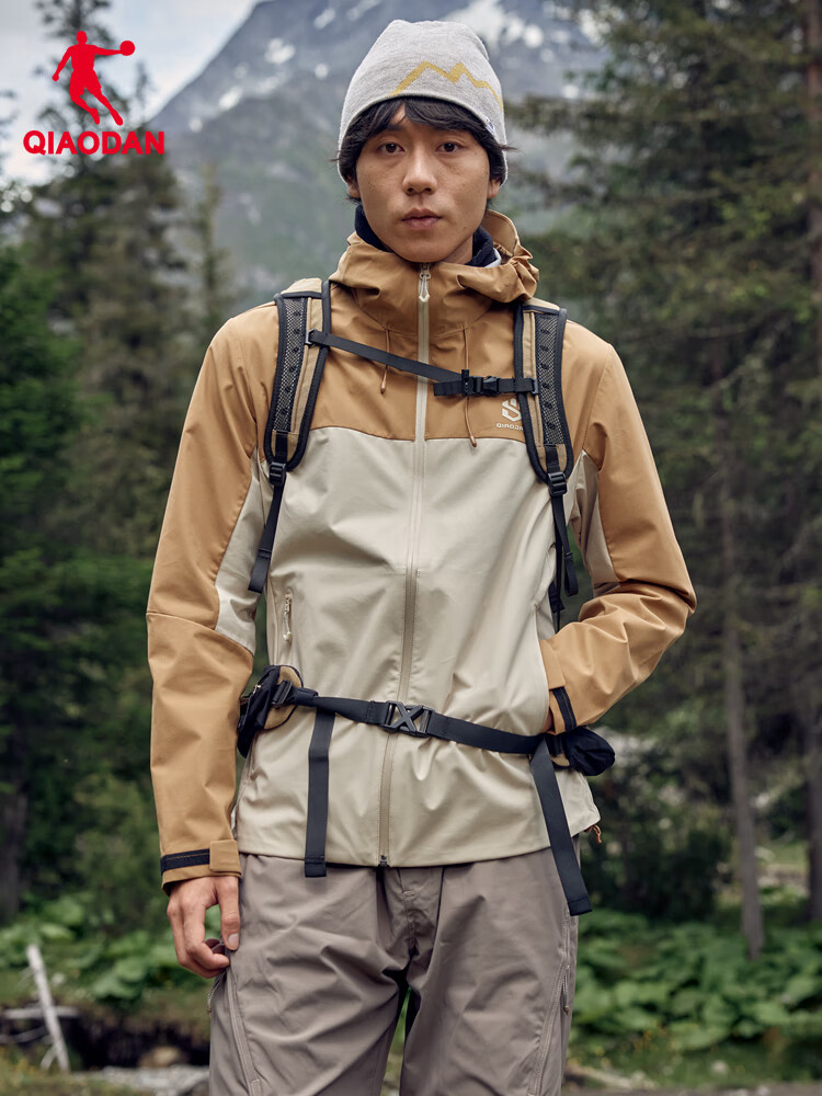 乔丹山神风衣男外套秋冬季防风防泼水户外冲锋登山夹克 刚果色/薏仁色 XL 1