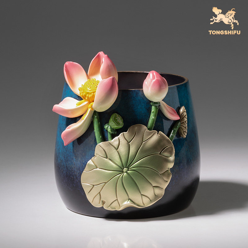 铜师傅 荷花笔筒 客厅书房摆件 黄铜 新中式 399元