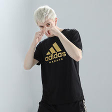 adidas 阿迪达斯 短袖男户外休闲透气运动服健身运动速干T恤 黑/金（空手道