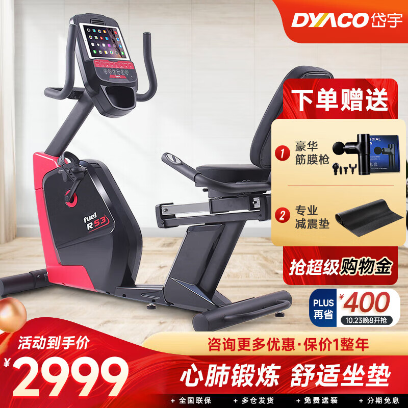 DYACO 岱宇 家用卧式健身车动感单车 功率自行车 商用健身器材R53 原装进口 