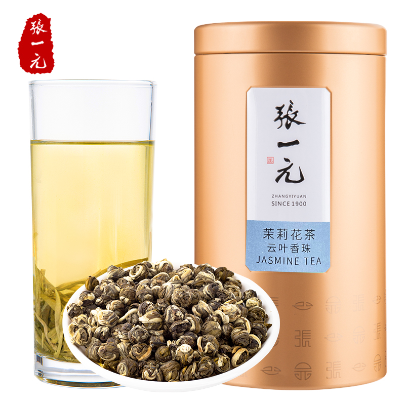 张一元 茶叶茉莉花茶特种云叶香珠浓香绣珠造型花茶罐装150g 云叶香珠罐装 