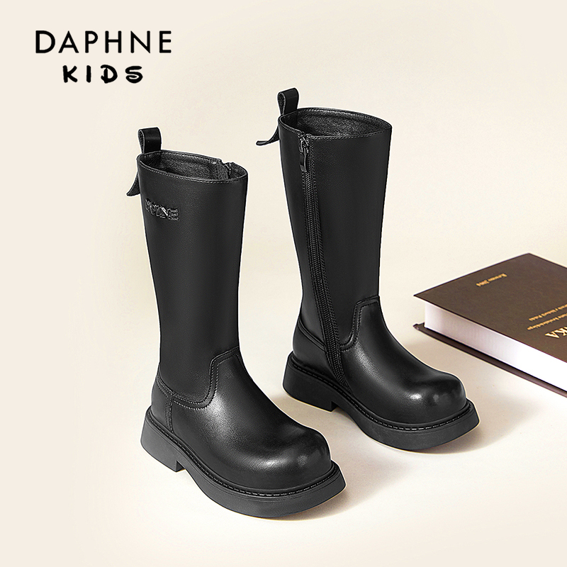 DAPHNE 达芙妮 女童加绒高筒靴2024新款冬季二棉皮靴 99元（需用券）