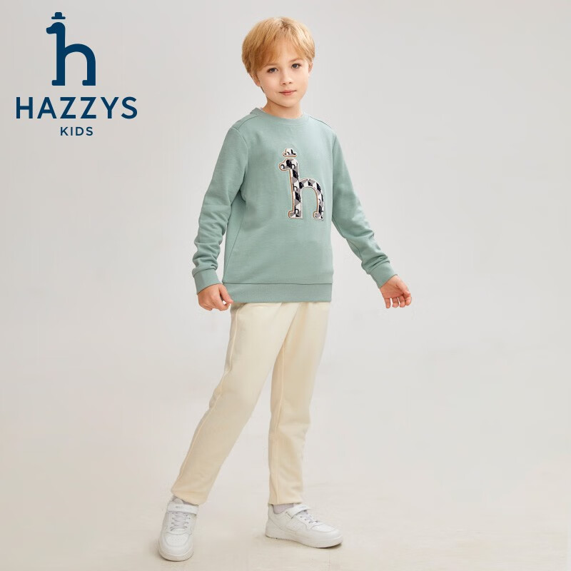 哈吉斯 品牌童装男女童卫衣秋透气舒适柔软吸汗经典圆领卫衣 天青色 145 193