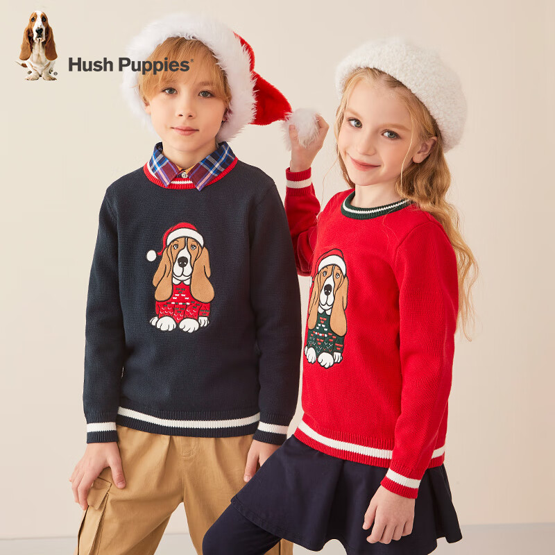 暇步士 童装男童女童圣诞款线衣时尚舒适柔软个性 珊瑚红 104元（需用券）