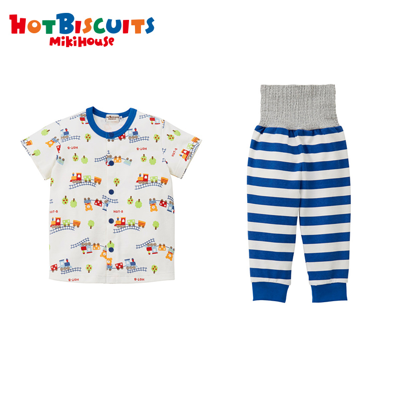 HOT BISCUITS MIKIHOUSE MIKIHOUSE男女童套装短袖长裤二件套印花家居服条纹 HOT BISCUITS 138元（需买3件，共414元）