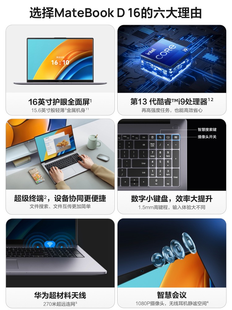 88VIP：HUAWEI 华为 笔记本电脑MateBook D16 13代酷睿 16 512 3799.05元