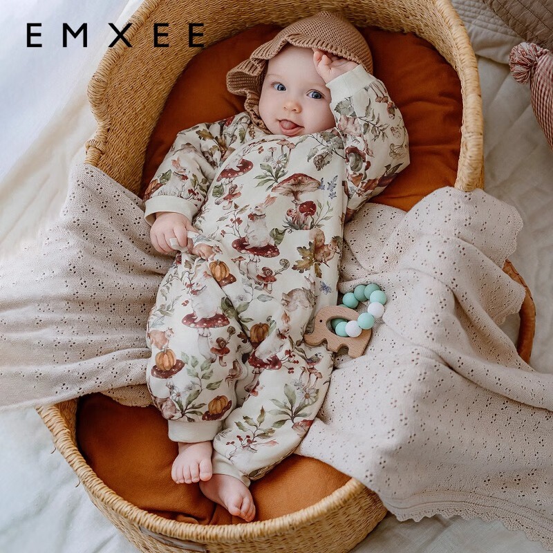 EMXEE 嫚熙 夹棉婴儿宝宝衣服秋冬款恒温保暖外出棉服新生婴幼儿连体衣女 15