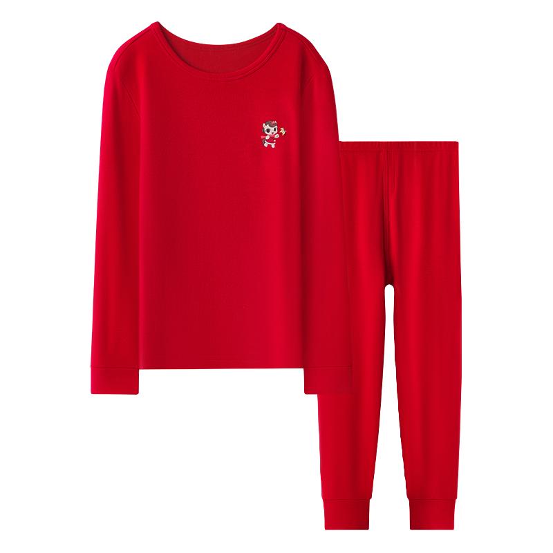 红豆居家 红豆儿童本命年大红内衣保暖套装男童龙年纯棉秋衣秋裤12岁女大