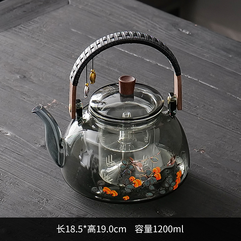 颐龙堂 秋收提梁壶 玻璃煮茶壶 1.5L 黑色 128元