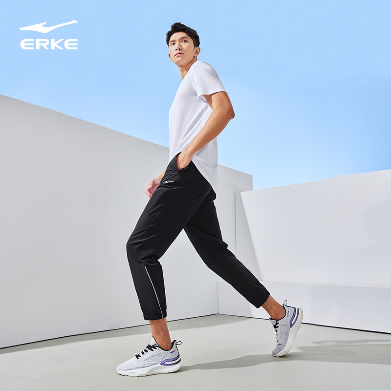 ERKE 鸿星尔克 运动裤男裤2024夏季新款四面弹速干运动跑步九分裤长裤男 105.6