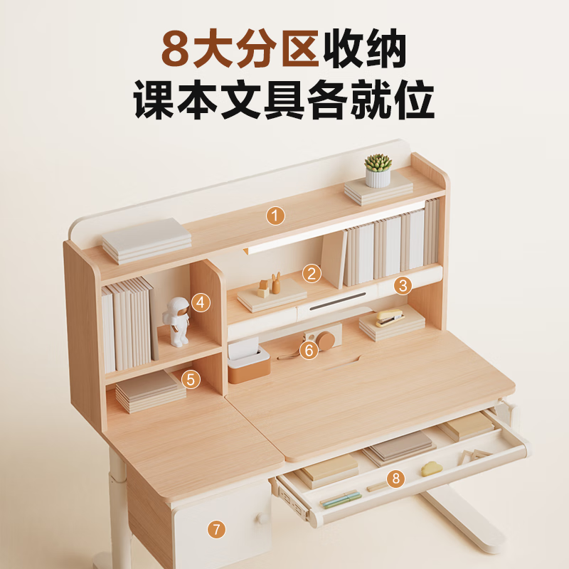 1号会员店 One's Member 乐学派儿童学习桌书桌椅套装实木升降写字桌带灯 1529.15元