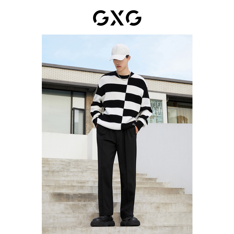 GXG 奥莱 22年男装黑色开口设计直筒休闲长裤男士秋季新品重置系列 99.5元（