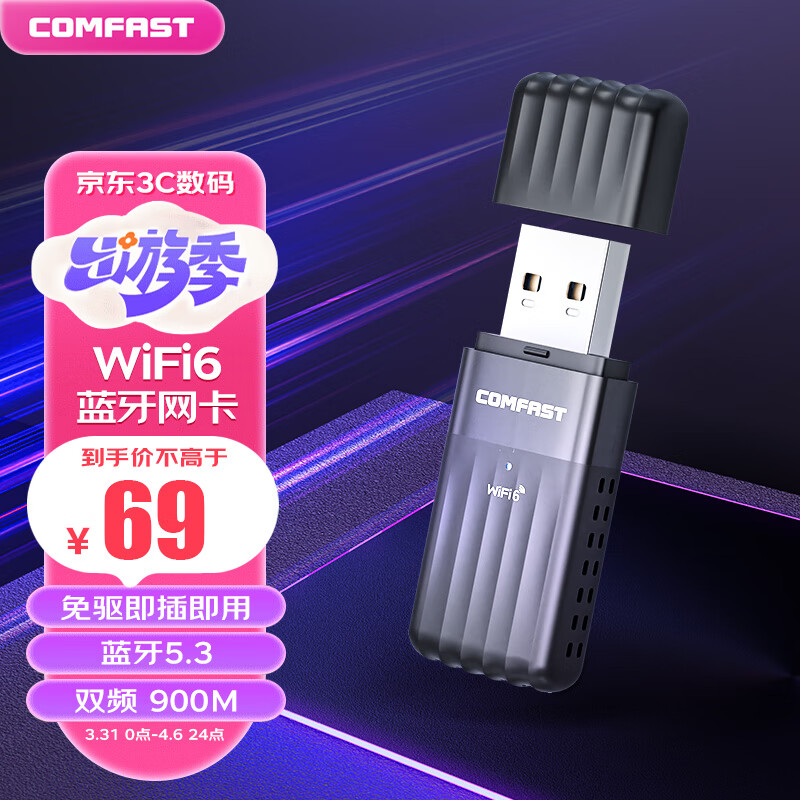 COMFAST AX900 WiFi6免驱动USB无线网卡 双频5G蓝牙5.3 无线蓝牙二合一 台式机笔记