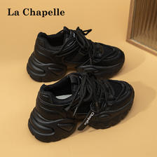 La Chapelle 网面老爹鞋女款2024新款春夏季厚底增高运动鞋黑色跑步鞋 122.55元
