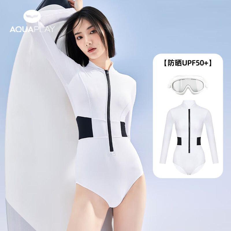 AQUAPLAY 安泊来 连体泳衣女长袖防晒速干冲浪服显瘦遮肚三角游泳装潜水服 