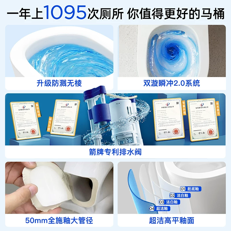 箭牌 虹吸式马桶大冲力家用防臭抽水坐便器 386.51元 - 86线报