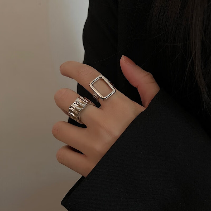 MOEFI 茉妃 小众设计开口戒指女日韩时尚百搭ins冷淡风两件套感食指环潮 镂