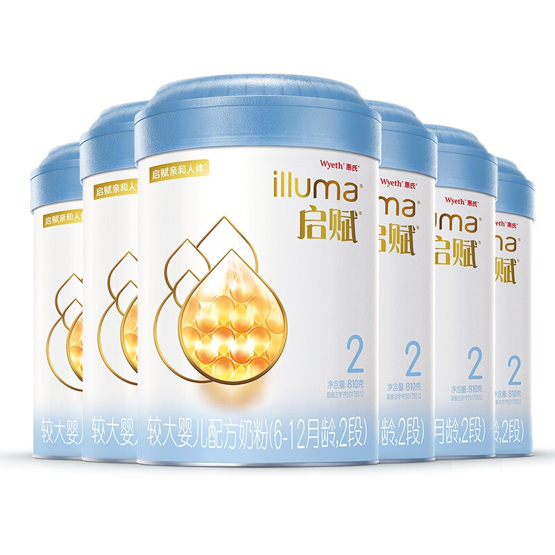 illuma 启赋 Wyeth illuma惠氏启赋 HMO较大婴儿配方奶粉蓝钻2段810g*6罐 1653.98元