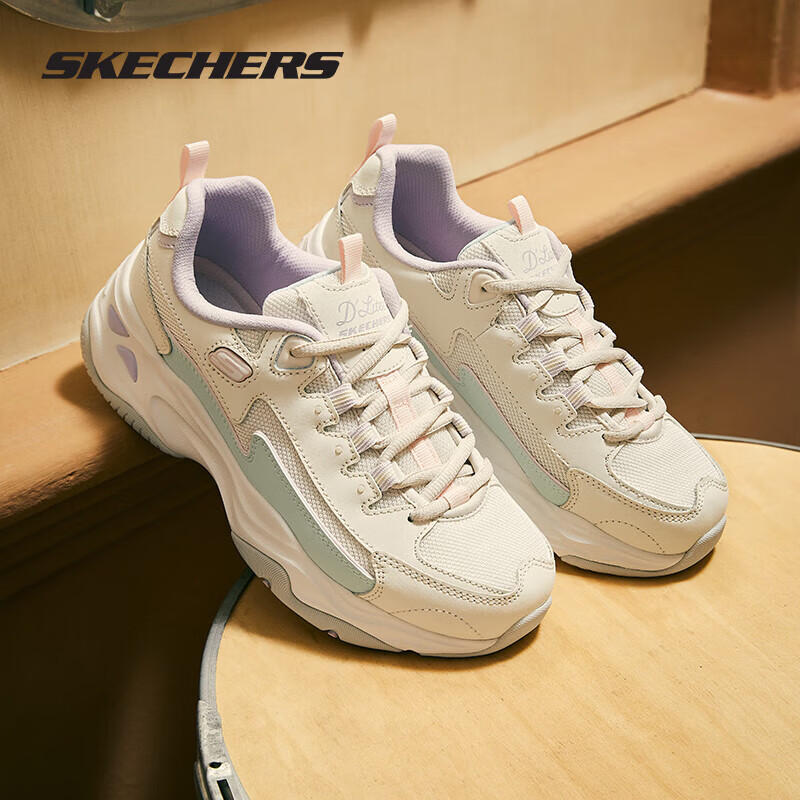 SKECHERS 斯凯奇 女鞋2024春季新品时尚休闲鞋女款低帮运动厚底老爹鞋闪电熊