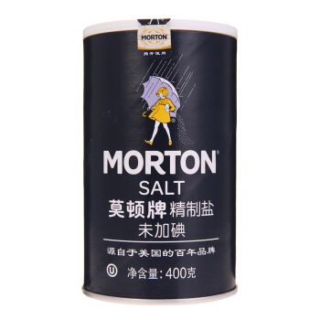 MODUN 莫顿 MORTON）盐 无碘精制盐（未加碘） 无碘食盐 400g 8.96元