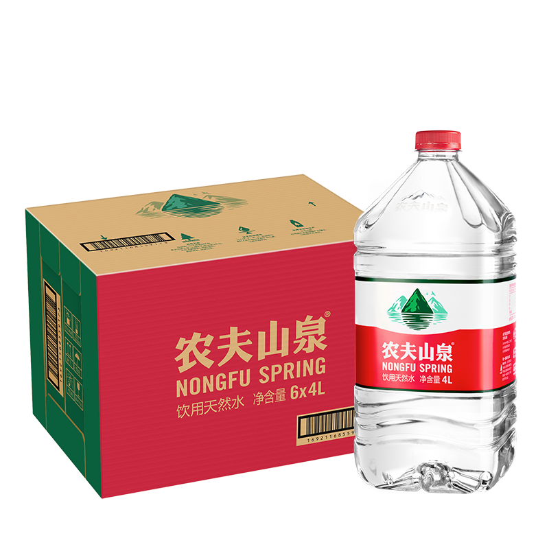 农夫山泉 饮用水 饮用天然弱碱性水 透明装4L*6桶*5件 154.4元（合30.88元/件）