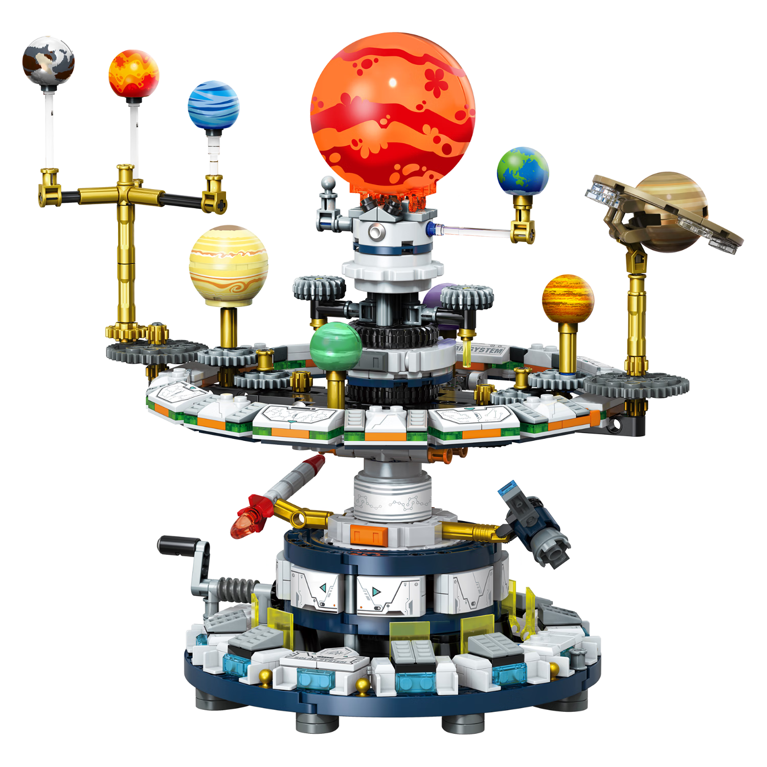 哲高 旋转太阳系积木拼装玩具八大行星模型拼图行星仪男孩 星际太阳系 89