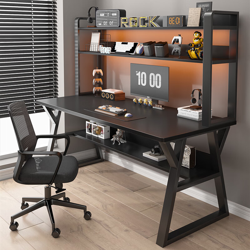 三栖虎 电脑桌台式桌家用书桌书架一体桌学习桌简约卧室桌椅组合套装 80x50
