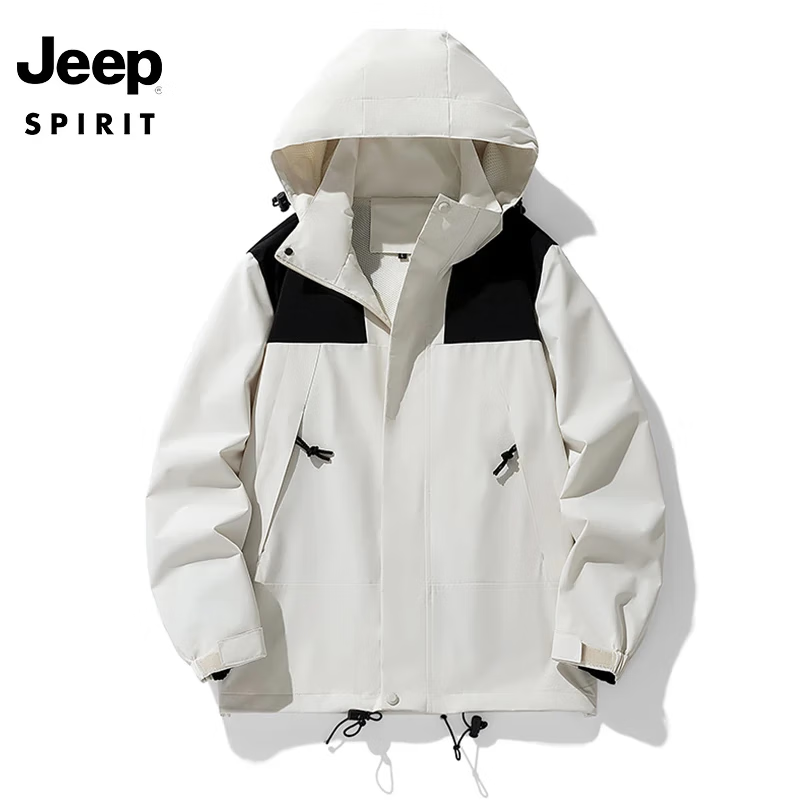 JEEP SPIRIT 吉普 户外冲锋夹克男防风外套春秋新款登山服上衣男装 白色 L 79元