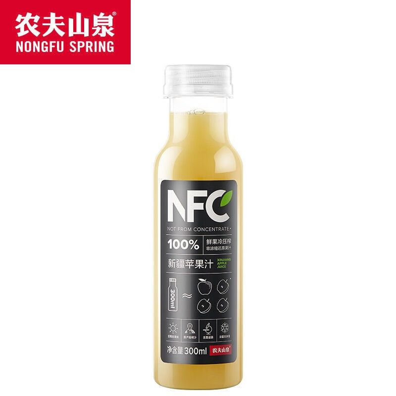 plus会员:农夫山泉 NFC 100﹪鲜果 新疆苹果汁 300ml*10瓶 49.2元包邮