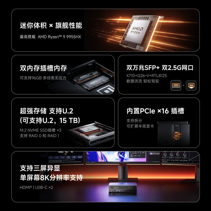 MINIS FORUM 铭凡MINISFORUM MS-A2锐龙9955HX/7945HX/7745HX双万兆四网口迷你主机工作站电脑mini主机游戏办公台式机 - 线报酷