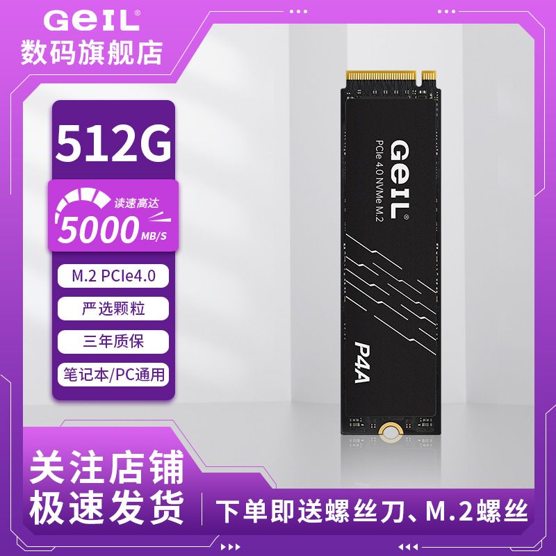 百亿补贴：GeIL 金邦 P4A 512G SSD固态4.0硬盘协议笔记本接口原装全新 239元