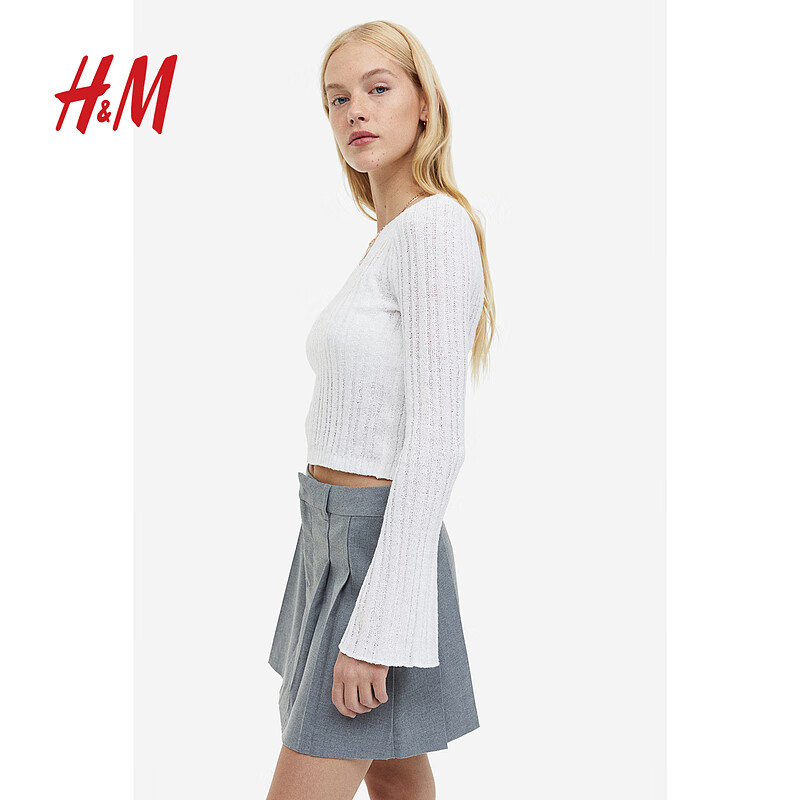 H&M 新款女士时尚休闲潮流罗纹针织套衫1171541 黑色 155/80 39.8元
