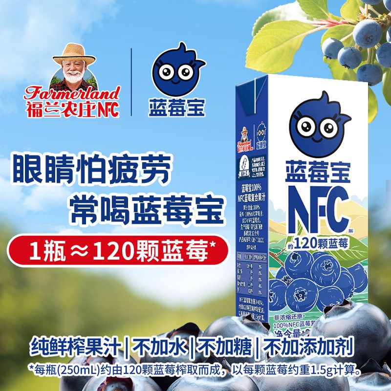 百亿补贴：Farmerland 福兰农庄 nfc果汁 蓝莓汁复合果汁250ml*10礼盒装蓝莓汁赠