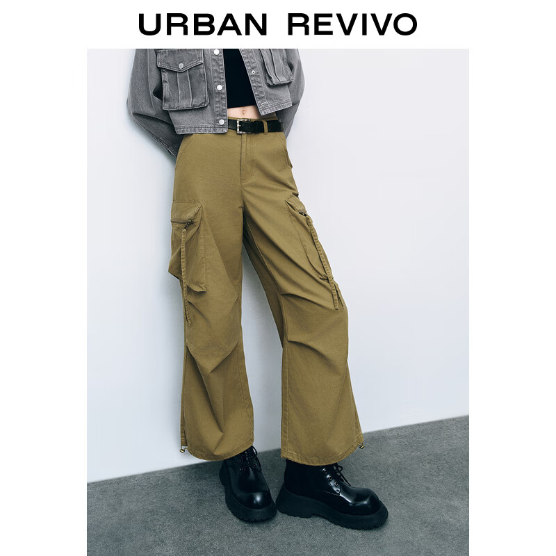 URBAN REVIVO UR2024秋季女装复古潮流工装风口袋抽绳宽腿裤UYL640007 卡其 XXS 349元