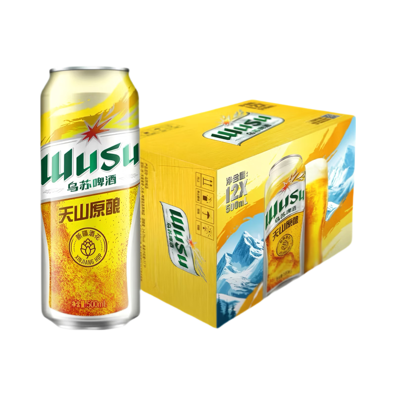 乌苏啤酒 天山新疆原浆 500ml*12听装整箱 37.9元