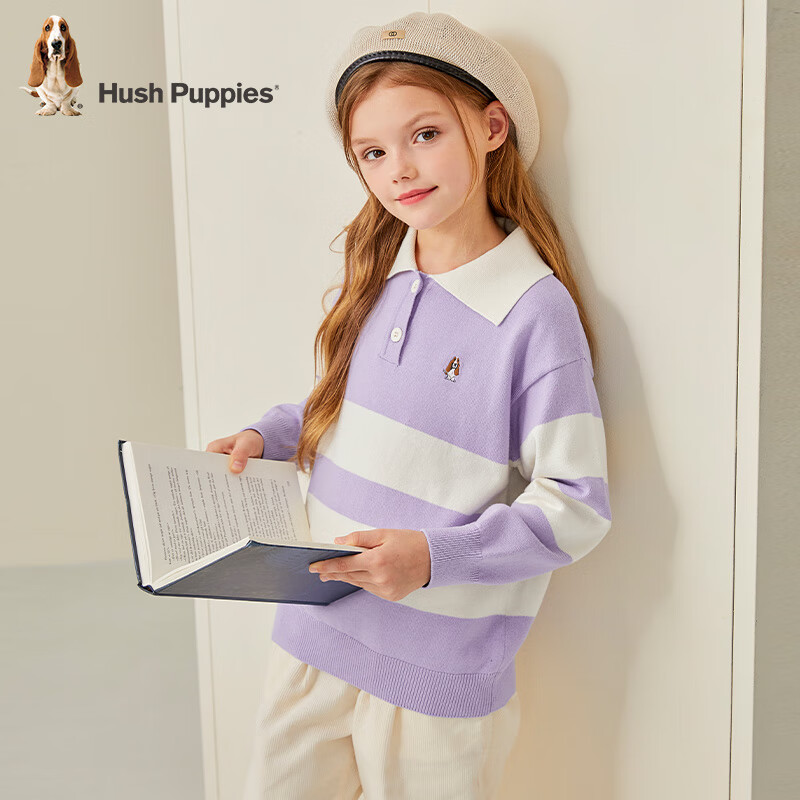 Hush Puppies 暇步士 时尚条纹Polo针织衫 风信紫 130cm 104元包邮（需用券）