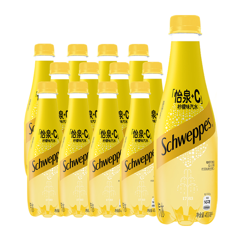 可口可乐 怡泉+C柠檬味苏打水400ml*12瓶气泡水含维C饮料整箱 19.3元