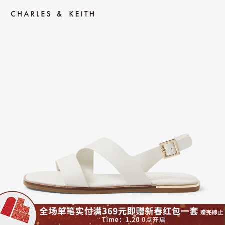 CHARLES & KEITH CHARLES＆KEITH2021春季CK1-70900211女士简约宽绊带平跟凉鞋 粉白色Chal