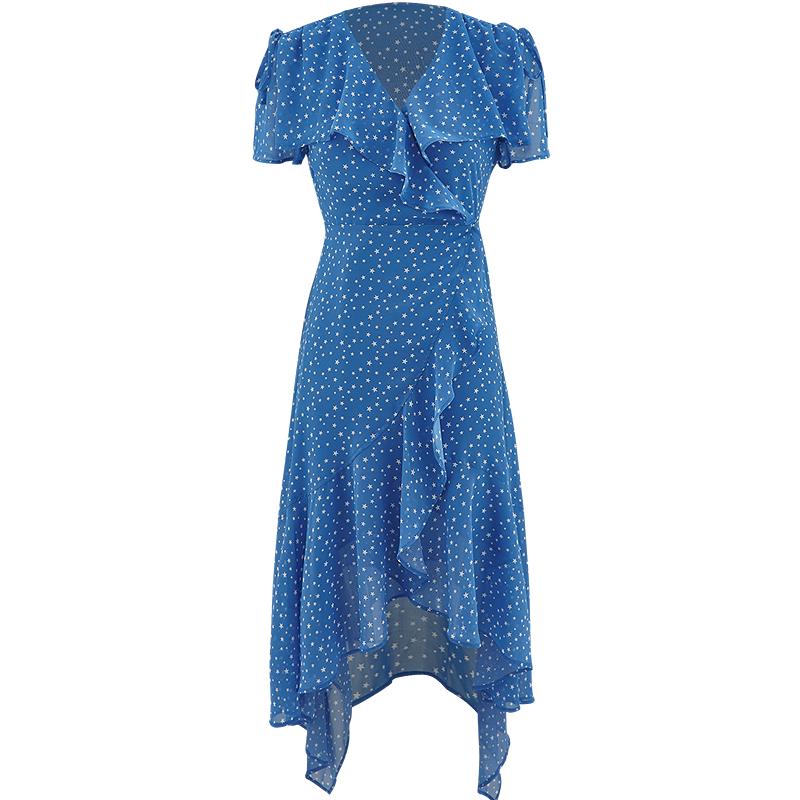 MOUSSY 女装法式度假风不规则茶歇裙连衣裙028ISZ30-3031 110蓝色 均码 366.1元
