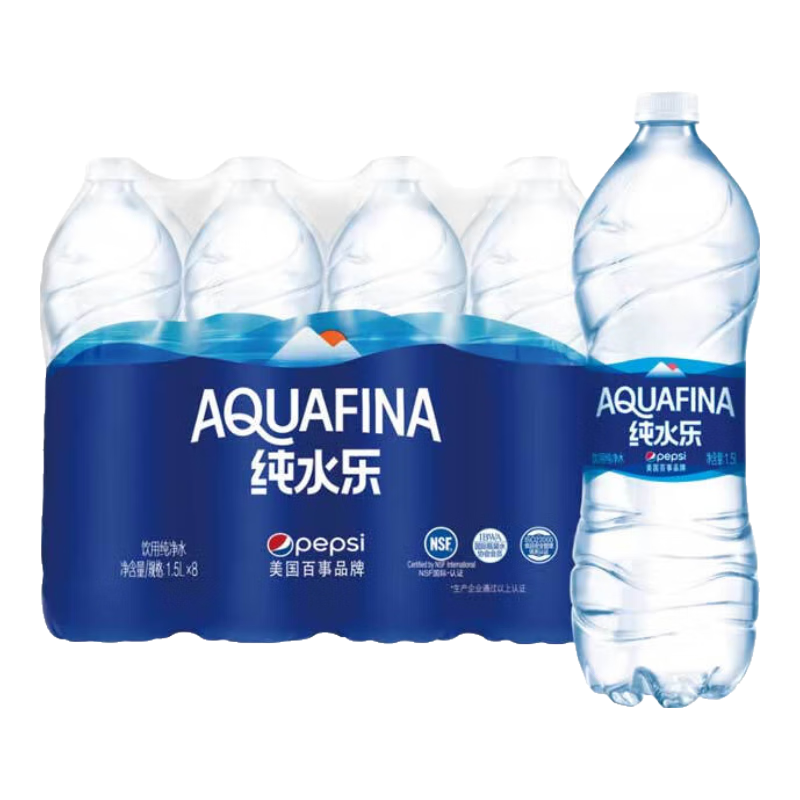 Plus会员、首购：百事可乐纯水乐 AQUAFINA 饮用水 纯净水 1.5L*8瓶 整箱装 百事